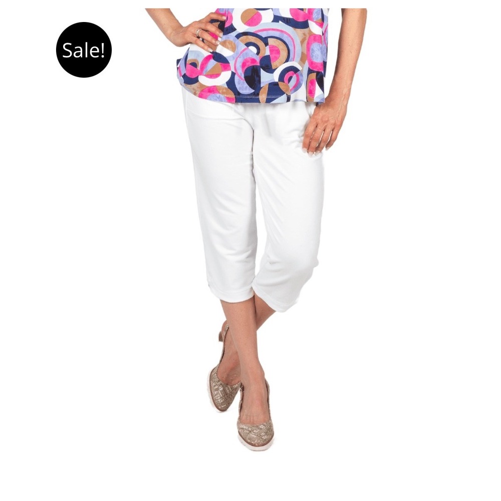 Pure Essence White Bamboo Blend Cropped Lightweight Summer Lounge Pants Medium